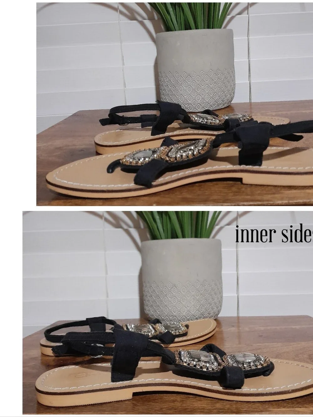 Skemo black brown sparkly rhinestone flat sandals size 6